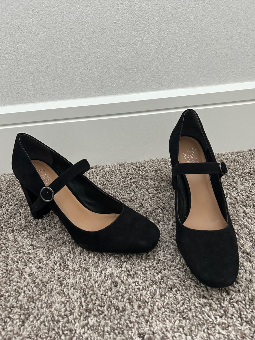 Franco Sarto Black Mary Jane Block Heel Pumps